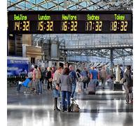 Large Digital LED World Clock,Wall Mounted City Time Zone World Clock,Digital Multiple Time Zones Clock,5-Level Brightness Adjustment,for Home,Hotel,Office,Airports,5city