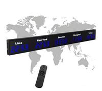 Large Digital LED World Clock, Wall Mounted with Remote Control, Customizable Time Zone Cities, Aluminum Alloy, for Hotels Offices Multinational Companies