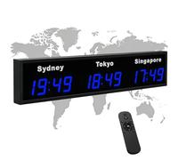 Large Digital LED World Clock, Wall Mounted with Remote Control, Customizable Time Zone Cities, Aluminum Alloy, for Hotels Offices Multinational Companies