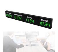 Large Digital LED World Clock with Multiple Time Zones, Wall Mounted for Hotels and Multinational Corporations, 12/24 Hour Display