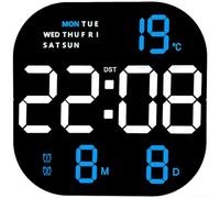 Large Digital Wall Clock 8 RGB LED Screen Remote Controlled Dual Loud Alarms 5-Level Adjustable Brightness Auto DST Calendar Indoor Temperature Date Night Light Modern Square 22.8x22.8cm(C)