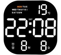 Large Digital Wall Clock 8 RGB LED Screen Remote Controlled Dual Loud Alarms 5-Level Adjustable Brightness Auto DST Calendar Indoor Temperature Date Night Light Modern Square 22.8x22.8cm(B)