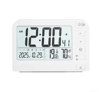 Large Digital Wall Clock with LED Display, Dual Alarm Settings, Integrated Calendar, Temperature and Humidity Monitor, 12/24 Hour Format Selection and Backlight (white)