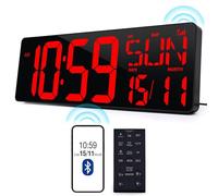 Large Digital Wall Clock with Remote Control 17.2" LED Large Display Timer with Temperature Date W uto DST Adjustable Brightness, Big Wall Alarm Clock for Office (080Red with Bluetooth Function)