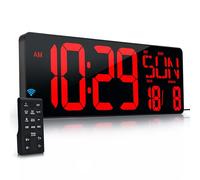 Large Digital Wall Clock with Remote Control 17.2" LED Large Display Timer with Temperature Date Week Auto DST Adjustable Brightness, Big Wall Alarm Clock for Living Room Office Garage Gym Seniors