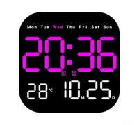 Large Digital Wall Clock with Remote Control, LED Display Showing Time Temperature Date W ay, Adjustable Brightness Alarm Countdown TIMERs for Home Office(Magenta)