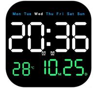 Large Digital Wall Clock With Remote Control, LED Wall Clock Digital With Calendar, Thermometer, Moon Phase, Alarm, Remote Control, Auto Light Sensor, For Wall Or Table Placement(Three Colors)