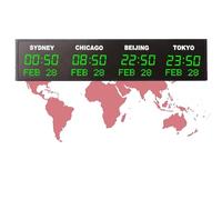 Large Digital World Clock, Multi Time Zone LED Display, Customizable City Timepiece, Automatic Date Sync, Hour Switch for Airports and International Use
