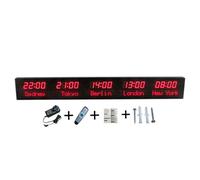 Large Digital World Clock with 5 Time Zones, Adjustable City Name, Date, 3 Brightness Levels, for Office Home School