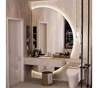 Large Dimmable LED Vanity Mirror 84x120cm, Smart Touch Half Circle Wall with Anti-Fog Feature, Perfect for Makeup & Grooming, Left Cut Design, 63x90cm Size