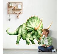 Large Dinosaur Wall Decals, Green Triceratops Dino Wall Stickers Vinyl Peel and Stick Wall Decal Self Adhesive Wall Art Sticker for Baby Nursery Kids Room Home Decor (53.7 * 34.4in)