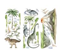 Large Dinosaur Wall Stickers, Tropical Animal Dino Palm Tree Plants Wall Art Decals, Large Jungle Animal Tree Branch Wall Stickers, Watercolor Dino Wall Stickers for Baby Nursery Kids Bedroom Decor