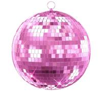 Large Disco Ball, 12/16/20 Inch Glass Mirror Ball with Hanging Ring, Professional Disco Ball Decor for Christmas Party, Wedding, Stage, Easy Install Mirror Balls for Bar, Home Decoration 12Inch Pink