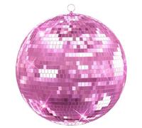 Large Disco Ball, 12/16/20 Inch Glass Mirror Ball with Hanging Ring, Professional Disco Ball Decor for Christmas Party, Wedding, Stage, Easy Install Mirror Balls for Bar, Home Decoration 16inch Pink