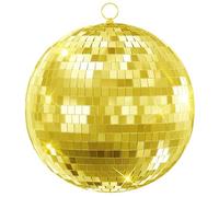 Large Disco Ball, 12/16/20 Inch Glass Mirror Ball with Hanging Ring, Professional Disco Ball Decor for Christmas Party, Wedding, Stage, Easy Install Mirror Balls for Bar, Home Decoration 12Inch Golden
