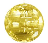Large Disco Ball, 12/16/20 Inch Glass Mirror Ball with Hanging Ring, Professional Disco Ball Decor for Christmas Party, Wedding, Stage, Easy Install Mirror Balls for Bar, Home Decoration 20Inch Golden