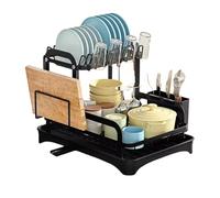 Large Dish Drying Rack for Kitchen Counter, Space Saving Drainer with Drain Tray, 1.9kg Countertop Organizer for Cup Mug Cutlery Plate Bowl for Home Apartment Restaurant Dishwashing Area