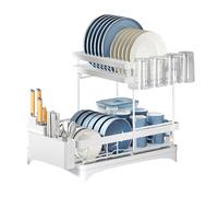 Large Dish Rack for the Kitchen - Multifunctional Draining Board with Removable Water Bowl | Carbon Steel Cutlery Organiser Bowls, Plates, Cups, Knives, Forks, Chopsticks | For Zuh