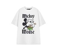 Disney Mickey Mouse Women's Graphic Tee | Classic White Mickey Mouse Fresh Noodles 28 Cartoon T-Shirt | Plain Short Sleeve Top for Casual Wear Mickey Mouse Crew Neck Pull-On Shirt
