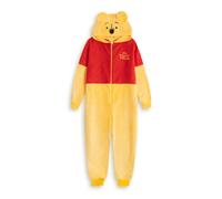 Disney Winnie the Pooh Women's Yellow & Red Zip-Up Onesie | Long Sleeve Hooded Loungewear in Cosy Fleece | Cartoon Sleepwear | Ideal for Relaxing & Lounging Merch - Large