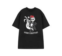 Disney The Nightmare Before Christmas Unisex Kids Black Short Sleeved T-Shirt | Jack Skellington Merry Christmas Graphic Tee | Holiday Greeting Crew Neck Top | Christmas Theme Children's Clothing
