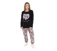 Disney The Nightmare Before Christmas Jack Skellington & Sally Womens Black & Pink Long Sleeve Long Leg Pyjama Set | Cosy Fleece Sleepwear | Love You To Death Quote Merch - Large
