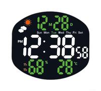 Large Display Electronic Clock with LED Weather Indicators, Dual Alarm Settings, Temperature and Humidity Monitoring, Wall Mounted, Remote Control (White and green)