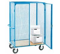 Large Distribution Trolley Lockable Doors; Castors; Blue/Veneer
