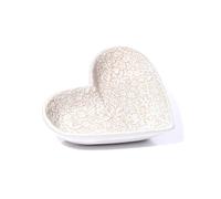 Large Ditsy Floral Heart Trinket Dish | 18x16cm White Stoneware Jewellery Dish with Embossed Flower Design for Bedroom and Home Decor