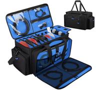 Large Dj Cable Bag with Laptop and Microphone Pocket, Dj Bag for Equipment and Music Accessories with Detachable Dividers, Bottom Pad, Dj Gig Bags for Musicians, Professional, Travel, Blue