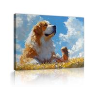 Large Dog and Cute Girl Canvas Wall Art Reading Nature Scene Pictures Artwork Prints Inspirational Posters Painting for Study Room Decor 35x55cm Innerframe