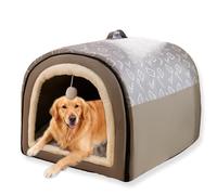 Large Dog Bed House 2-in-1 Calming Pet Cave Outdoor,Luxurious Removable Dog House with Anti Anxiety Cushion,Waterproof Non-Slip Base Soft Dogs Cats Bed for Indoor Cat (Grey,XL-23.6 * 17.7 * 15.7in)