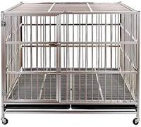 Large Dog Cage, Collapsible Stainless Steel Pet Cage, Portable Pet Transport Cage, Suitable for Indoor and Outdoor Use(S: 79 * 52 * 65cm)