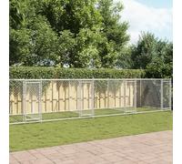 Large Dog Cage with Lockable Doors, Grey Galvanised Steel Outdoor Dog Kennel 10x2x1.5m, Heavy-Duty Pet Playpen for Exercise and Safety