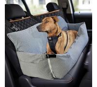 Large Dog Car Seat for Large Dogs Funny Fuzzy Booster Car Seat Bed Multifunctional Design for Home and Travel with Waterproof Pet Mat and Side Pockets, Navy Blue Stripes