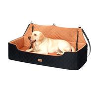Large Dog Car Seat for Large Dogs Under 45kg/100 lbs or 2 Medium dogs, Dog Car Bed Comfortable Booster Seat with Memory Foam Thick Cushion, Detachable & Washable Pet Travel Bed for Backseat, Brown