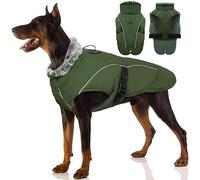 Large Dog Coat, Puffer Jacket Warm Waterproof for Fall & Winter Large Dog Reflective Coat Padded Jacket Fashion Sports Cosy and Warm for The Colder Weather(Army green, XL)