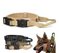 Large Dog Collar with Air Tag Holder, Air Tag collar with Close-up braking handle for German Shepherds, Labrador,Rottweilers, Triple Anti-Breakaway, Nylon,11.7''-24.57'' (Light Tan, S(11.7-13.65in))