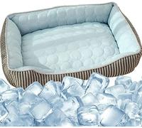 large dog cooling mat,cool mats, Cooling Dog Beds For Summer Cool Ice Silk Bed For Small Medium Large Dogs Cats Breathable Washable Pet Beds With Non Slip Bottom(Size:45X37X14cm,Color:blue) (