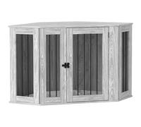Large Dog Crate Furniture with Cushion Wooden Pet Kennel Side Table Grey