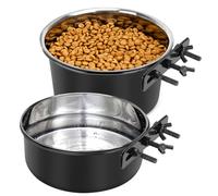 Large Dog Crate Water Bowl No Spill, 2 Pack Stainless Steel Dog Bowls for Food and Water, Pet Kennel Hanging Dogs Food Bowls for Medium/Large Dogs and Cats (7.1"x3.7" & 7.1"*2.6", Black)