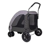 Large Dog Folding Pet Stroller Cart with Mesh Doors, Top Window, Swivel Front Wheel & Rear Foot Brakes - Convenient Push Trolley for Travel & Outdoor Use