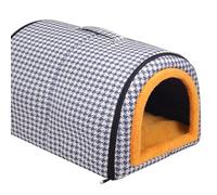 Large Dog House 2 in 1 Dog Bed Waterproof XL,Washable Pet Cat Calming Beds Anti Anxiety Soft Plaid Indoor Non-Slip Warm Pet Cave House Kennel for Medium Dogs Cats (White,L-60x43x40CM)