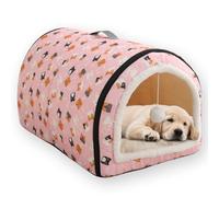 Large Dog House Bed Calming Pet Cave Warm,Cozy Non-Slip Base Luxury Dog Bed with Soft Removable Cushion,Plush Ball Washable Cat House Crate Mattress (L-55X40X35cm,C)