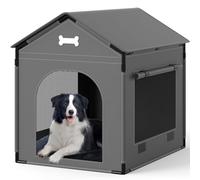 Large Dog House Indoor with Plush Cushion, Dog Kennel for Inside with Sturdy Frame, Waterproof Pet House Suitable for Small Medium Dogs, 27x21x27in, Gray