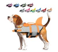 Large Dog Life Jacket Shark, Dog Swimming Safety Vest with Reflective Stripes & Rescue Handle, Adjustable High Buoyancy S/M/L Dog Swim Life Preserver for Water at Pool, Beach, Boating Orange L