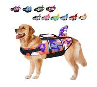 Large Dog Life Jacket Shark, Dog Swimming Safety Vest with Reflective Stripes & Rescue Handle, Adjustable High Buoyancy S/M/L Dog Swim Life Preserver for Water at Pool, Beach, Boating Camo Orange XXL