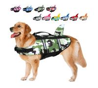 Large Dog Life Jacket Shark, Dog Swimming Safety Vest with Reflective Stripes & Rescue Handle, Adjustable High Buoyancy S/M/L Dog Swim Life Preserver for Water at Pool, Beach, Boating Camo Green XXL