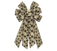 Large Dog Paw Print Bow for Wreaths, Pet Dog Wreath Bow Natural Black White Burlap Bows, Paw Print Bone Ribbon Tree Topper Bows for Home Indoor Outdoor Decoration Wreath Ornament Supplies