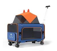 Large Dog/Pet Carrier Bag, High Capacity Wheeled Cat Carrier Bag, Expandable Design with Wheels and Mat, Suitable for Two Cats.-Blue